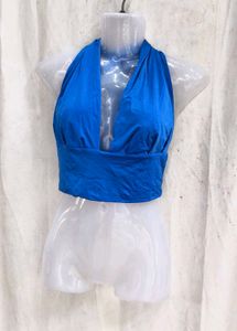 I. Vibrant Blue Halter Neck Crop Top