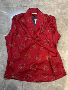 Red Strawberry Print Wrap Top