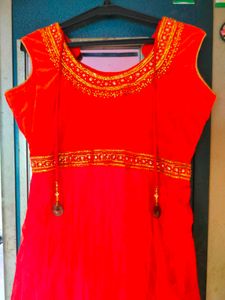 Red Ethnic Dress with Gold Detail