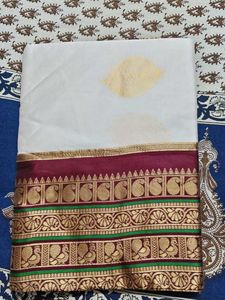 Elegant White Saree with Maroon Border