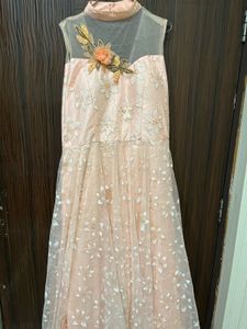 Floral Applique Tulle Maxi Dress