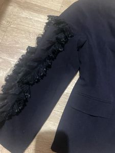 Chic Black Blazer with Lace Detail