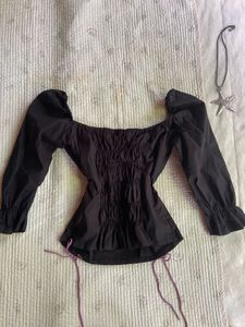 Black Lace-Up Corset Style Top