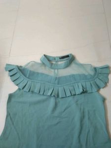 Sheer Neck Pleated Top
