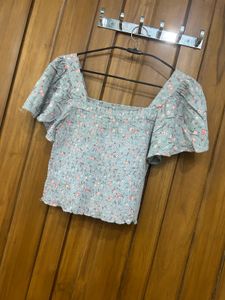 Floral Square Neck Puff Sleeve Top