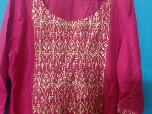 Elegant Pink Kurti with Gold Embroidery