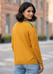 Imported Navy Cardigan with Striped Shoulders