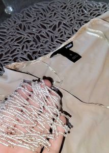 ✨ H&amp;M Beige Fringe Shoulder Top