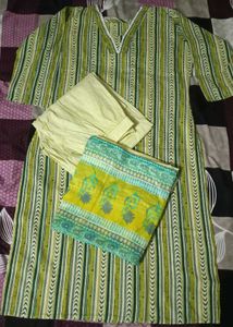 new Green  Cotton Kurta Set with Dupa