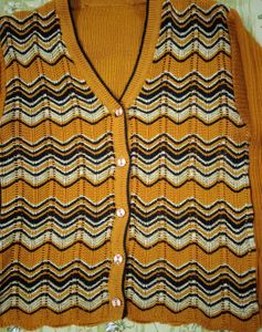 Mustard Yellow Knitted Cardigan Sweater