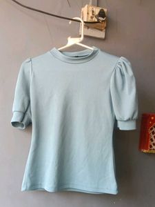 Cute Blue Puff Sleeve Top