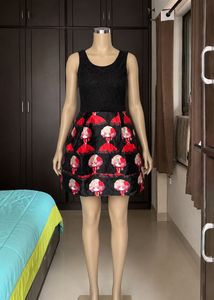 Cute Black & Red Doll Print Dress
