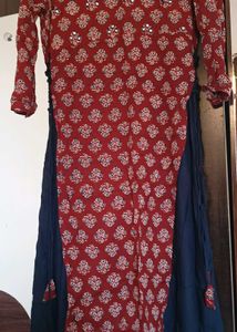 Beautiful Red Printed Kurta with side tie-ups