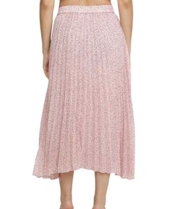 Pink Floral Pleated Midi Skirt
