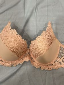 Lace Trimmed Pink Bra