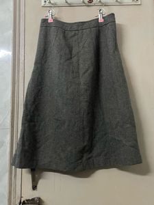 Gray Herringbone Midi Skirt