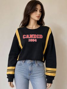 Black Cropped Sweatshirt with Yellow Accents