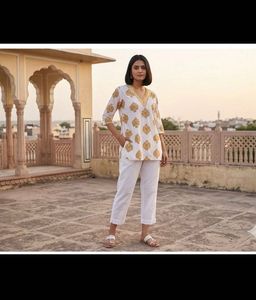 Elegant White & Gold Kurta Set