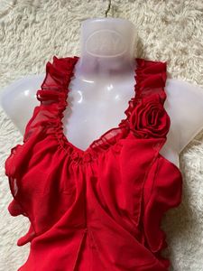 Y2K Red Ruffled Top