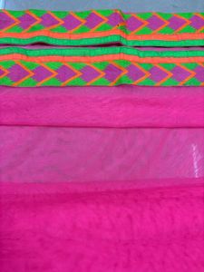Vibrant Hot Pink Net Dupatta with Neon Chevron &amp; Z