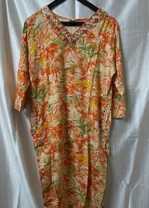 Embellished Tropical Print Kurta