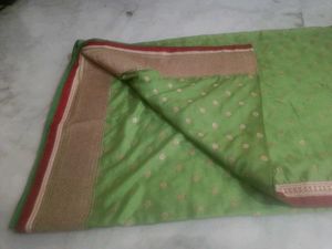 Green Silk Saree with Gold Border