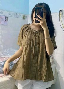 Chic Brown Textured Short Sleeve Top