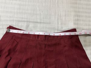 Maroon Pleated Mini Skirt