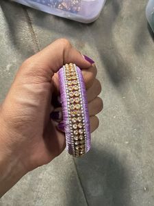 Elegant Purple Silk Bangle with Stones