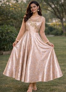 Elegant Peach Gown with Floral Embroidery
