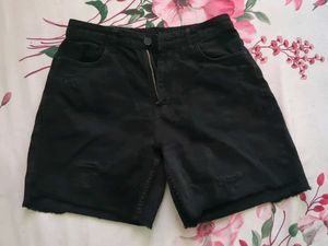 Black Distressed Denim Shorts