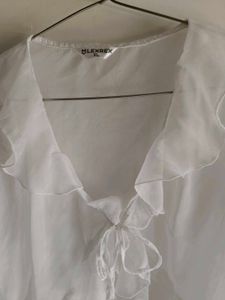 Sheer White Ruffle Tie-Front Top