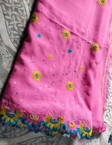 Beautiful Pink Embroidered Silk Saree