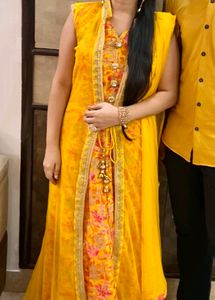 Long Floor Touch Gown With Detachable Jacket