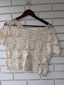 Cream Lace Floral Cropped Top
