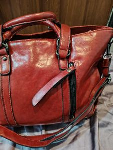 Red leather Tote Bag