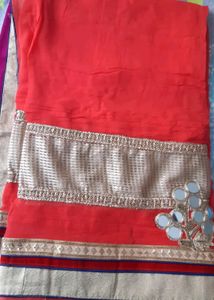 Heavy Saree With Mirror Work