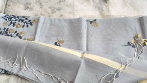 Elegant Grey Embroidered Saree