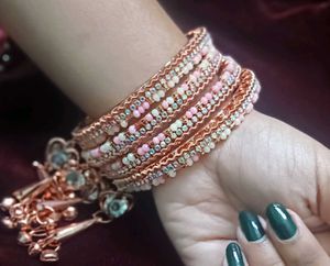 pastel pink and green stone bangles (4pcs)