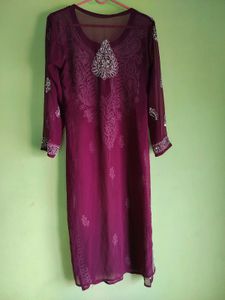 Mirror Work Chikankari Kurti With Inner