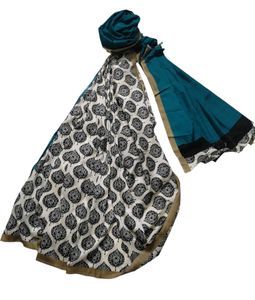 Combo 4 Sarees - WhitePeacockBlue + RedGreenZari