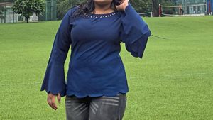 Stylish Bell Sleeve Blue Top