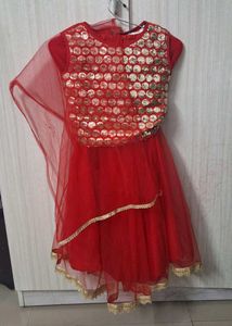 Vibrant Red lehnga choli with Gold Border