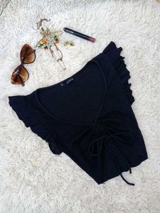 Chic Black Ruched Crop Top