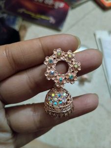 Rose Gold Jhumka Earrings with Crystals