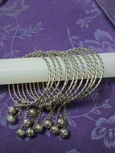 Silver Tone Bangle Set with Charms