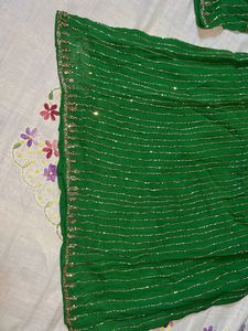 Stunning Green Sequined Kurta set with mask