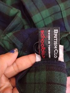 Korean Plaid green school girl Flared Skirt