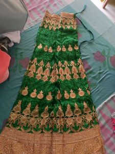 Elegant Green & Gold Lehenga Skirt
