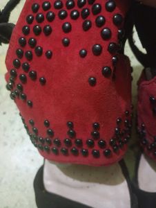 Clarks Black &amp; Red Shola Curtain Embellished